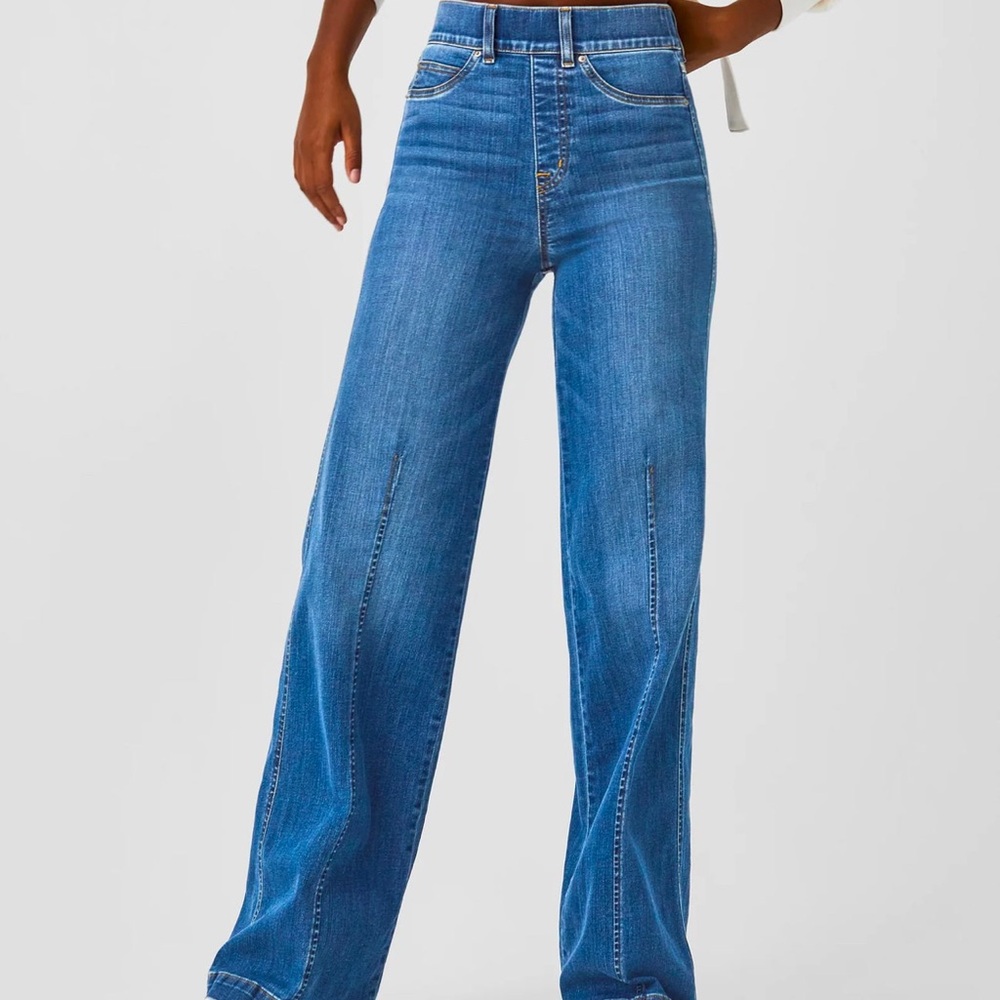 SPANXshape EveryWear seamed front wide leg jeans - vintage indigo color small
